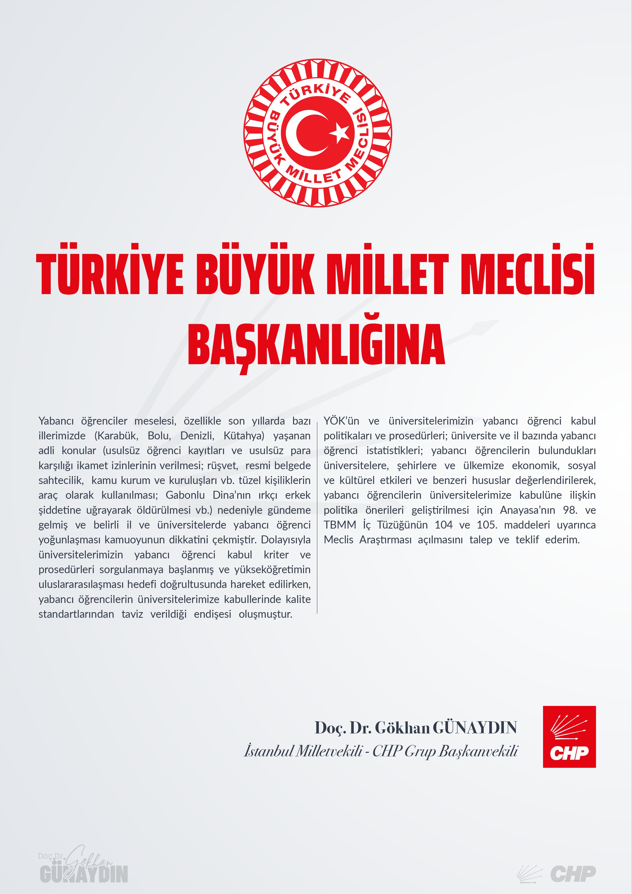 Yabancı Öğrenciler Hakkında Araştırma Önergesi