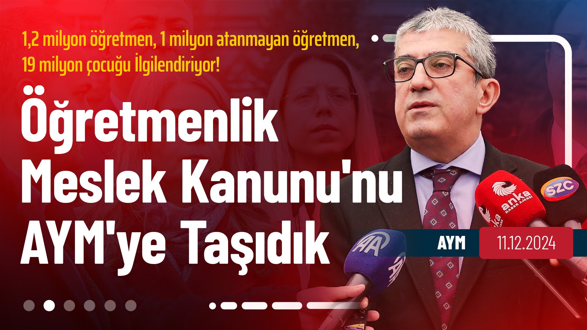 Gökhan Günaydın, Öğretmenlik Meslek Kanunu hakkında yürürlüğü durdurma ve iptali istemiyle yaptığı başvurunun ardından AYM önünde açıklamalarda bulundu.