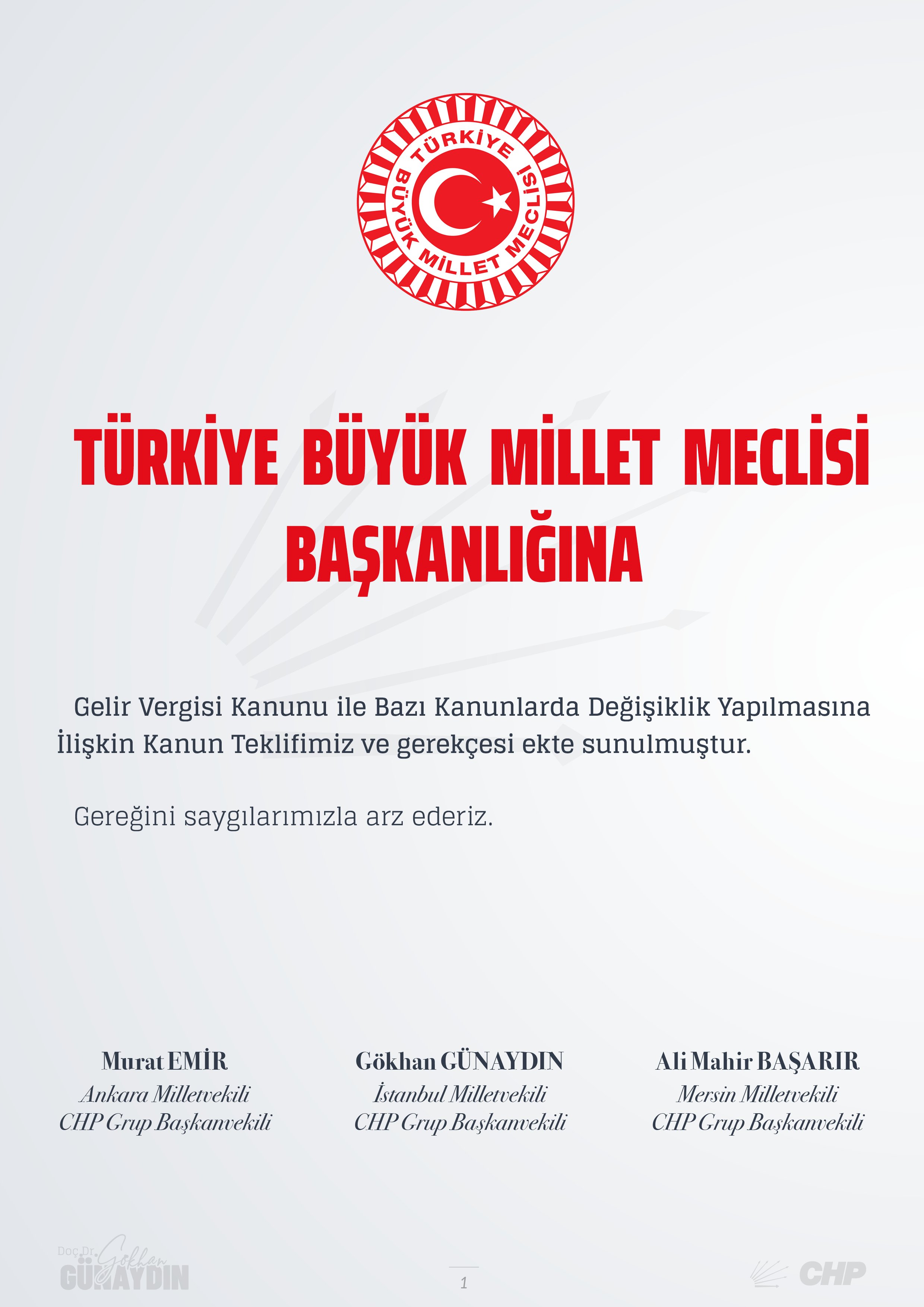 Cumhuriyet Halk Partisi Grup Başkanvekili Gökhan Günaydın, engelli istihdamı ile ilgili kanun teklifini TBMM Başkanlığı’na sundu.