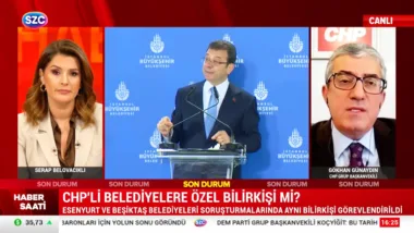 CHP Grup Başkanvekili Gökhan Günaydın, SZC TV'de Serap Belovacıklı ile Haber Saati programına katılarak Ekrem İmamoğlu'nun düzenlemiş olduğu basın toplantısı ve İmamoğlu'nun açıkladığı bilirkişi Satılmış B. hakkındaki iddiaları değerlendirdi.