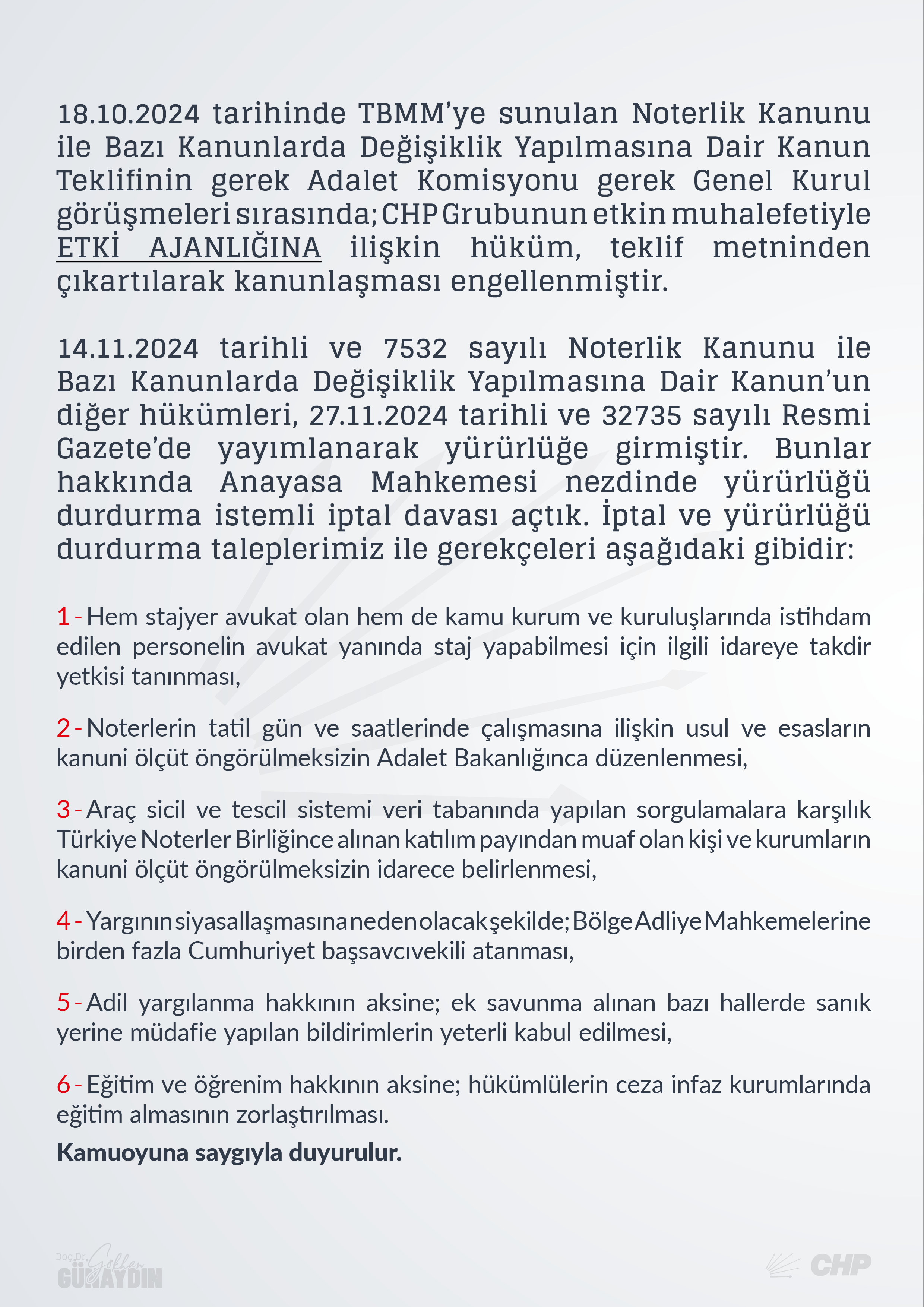 Noterlik ve Dahiliye Memurları Kanunu'nu Anayasa Mahkemesi’ne Taşıdık