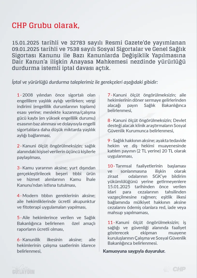 Engellilere verilen yaşlılık aylığının hesaplama yöntemini değiştirerek ödenen miktarı düşüren düzenlemeye karşı AYM'ye başvurduk.