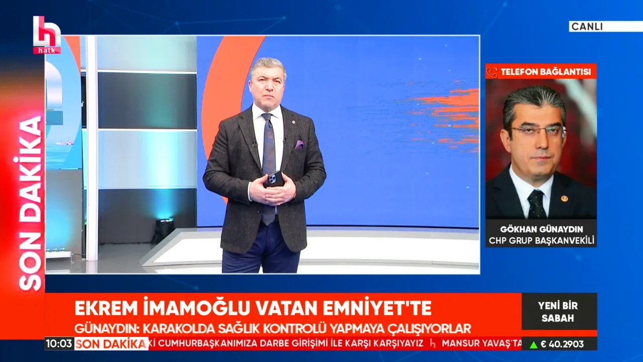 Cumhuriyet Halk Partisi Grup Başkanvekili Gökhan Günaydın Halk TV'de Ekrem İmamoğlu'nun gözaltına alınmasına ilişkin değerlendirmelerde bulundu.