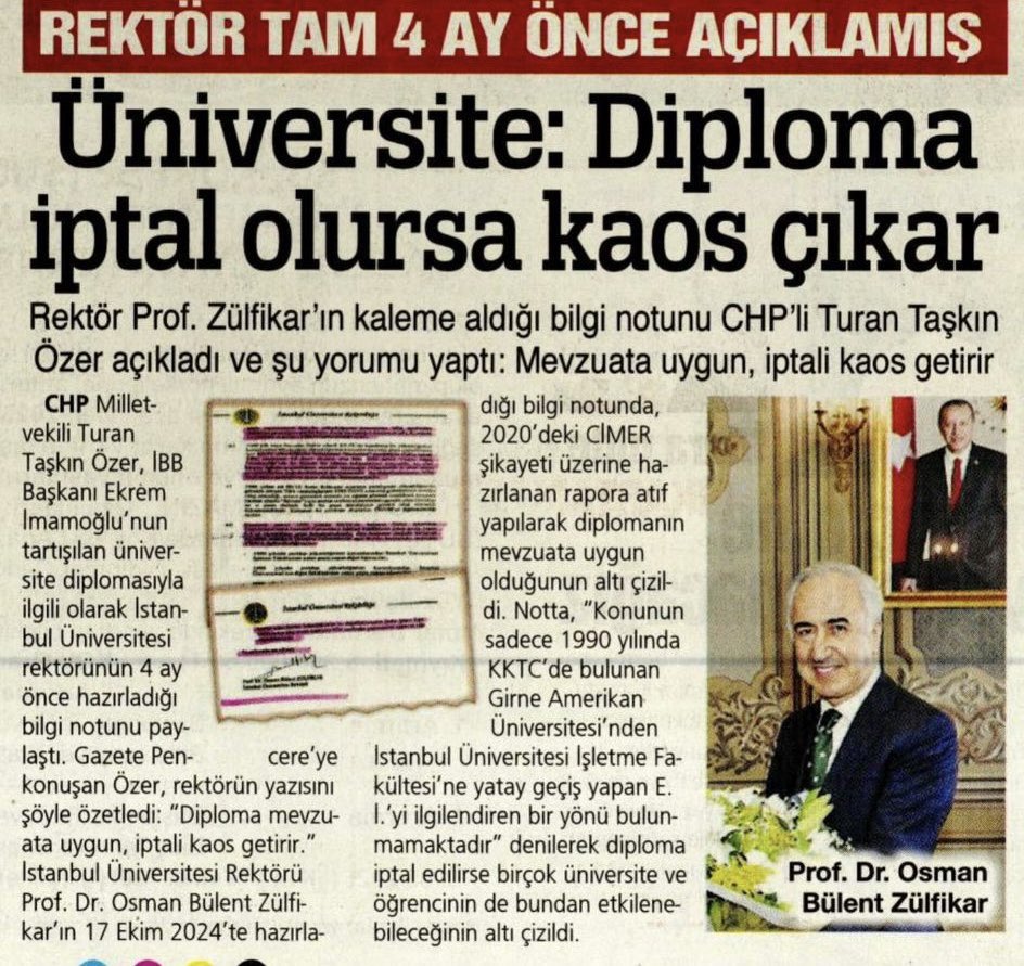 Cumhuriyet Halk Partisi Grup Başkanvekili Gökhan Günaydın, sosyal medya hesabından yaptığı paylaşımda, İmamoğlu’nun diplomasına ilişkin iddialara yanıt verdi. Günaydın, yaptığı açıklamada İmamoğlu’nun eğitim sürecine ilişkin şu bilgileri paylaştı:
