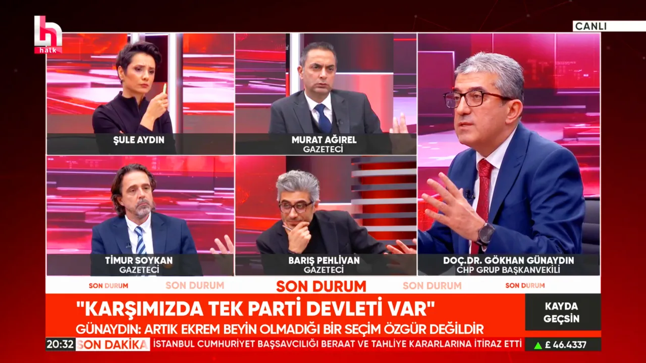 Cumhuriyet Halk Partisi Grup Başkanvekili Gökhan Günaydın Ekrem İmamoğlu'na karşı başlatılan soruşturma süreci ile ilgili olarak değerlendirmelerde bulundu ve "Artık Ekrem beyin olmadığı bir seçim özgür değildir" dedi.