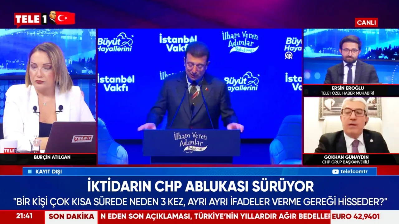 Doç. Dr. Gökhan Günaydın: CHP’ye, İstanbul Büyükşehir Belediyesi Başkanı ve CHP Cumhurbaşkanı Adayı Ekrem İmamoğlu’na ve İBB’ye yönelik operasyonlar sürerken başlatılan süreç hakkında TELE 1 canlı yayınında değerlendirelerde bulundu.