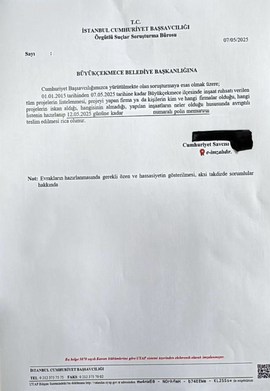 İstanbul Büyükşehir Belediyesi üzerinde yürütülen soruşturmalarda 2019 öncesine ilişkin dosyaların istenmediği özellikle ve altı çizilerek belirtilirken, Büyükçekmece Belediyesi’nde neden 2015 yılına kadar olan dosyalar talep ediliyor?