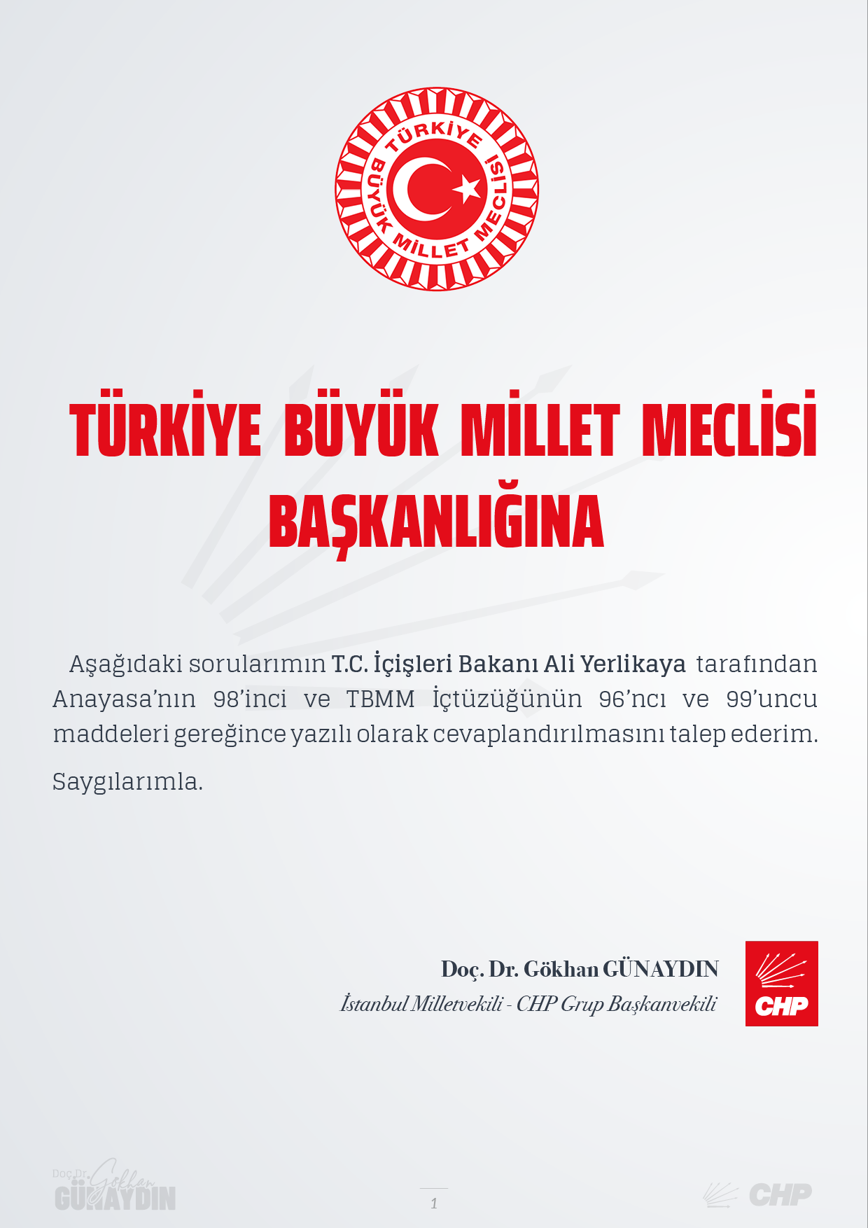 İBB Operasyonunda Jandarma Görevlendirilmesi Hakkında Soru Önergesi
