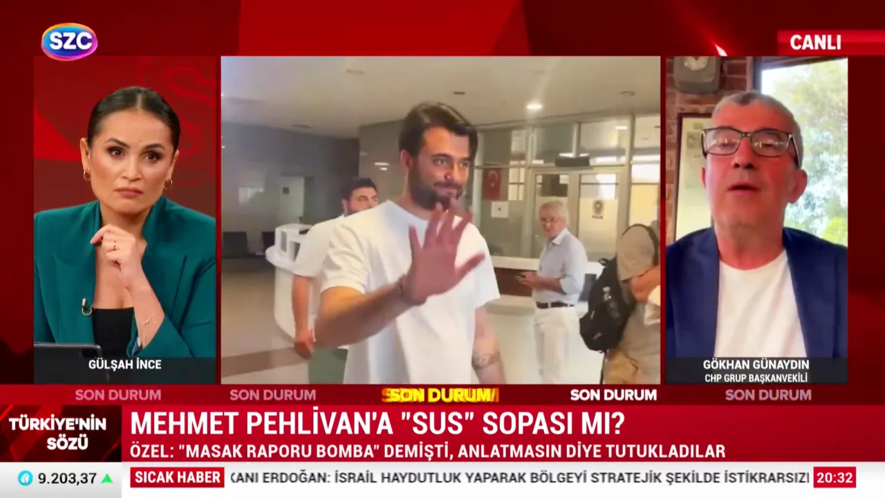 Cumhuriyet Halk Partisi Grup Başkanvekili Gökhan Günaydın SZC TV'de Mehmet Pehlivan'ın tutuklanması ve CHP Cumhurbaşkanı Adayı Ekrem İmamoğlu'nun babası Hasan İmamoğlu'na ait arsada yapılan arama çalışmalarına ilişkin değerlendirmelerde bulundu.