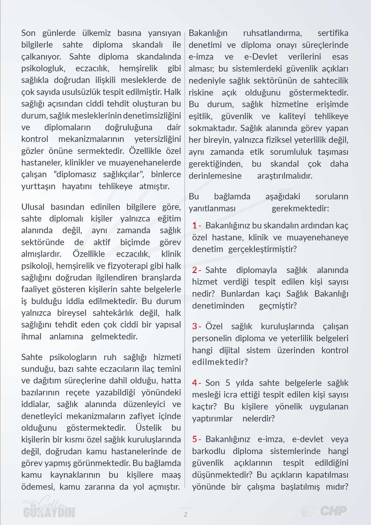 Soru önergesi_Sahte Diploma_Sağlık Bakanlığı_07.08.2025 - 2