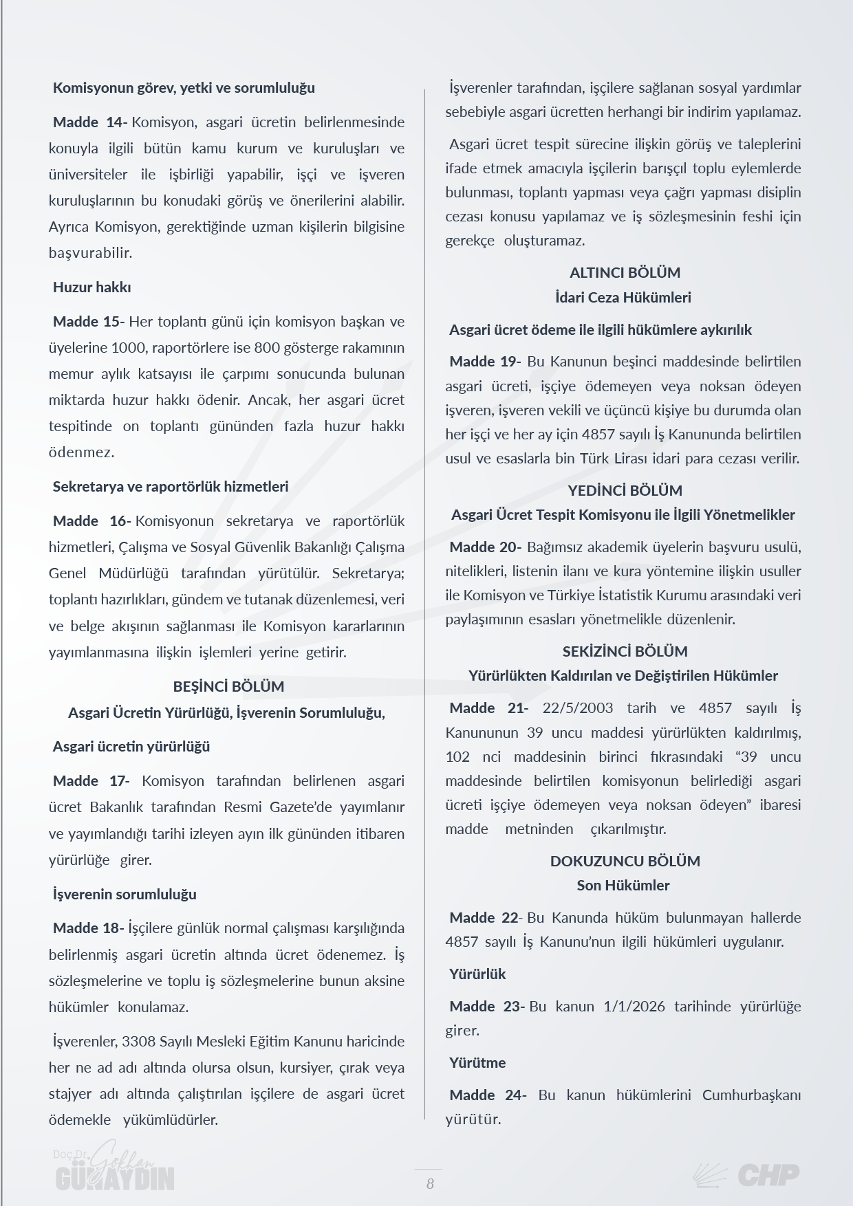 Asgari Ücret Tespit Komisyonu Kanunu Teklifi - 08