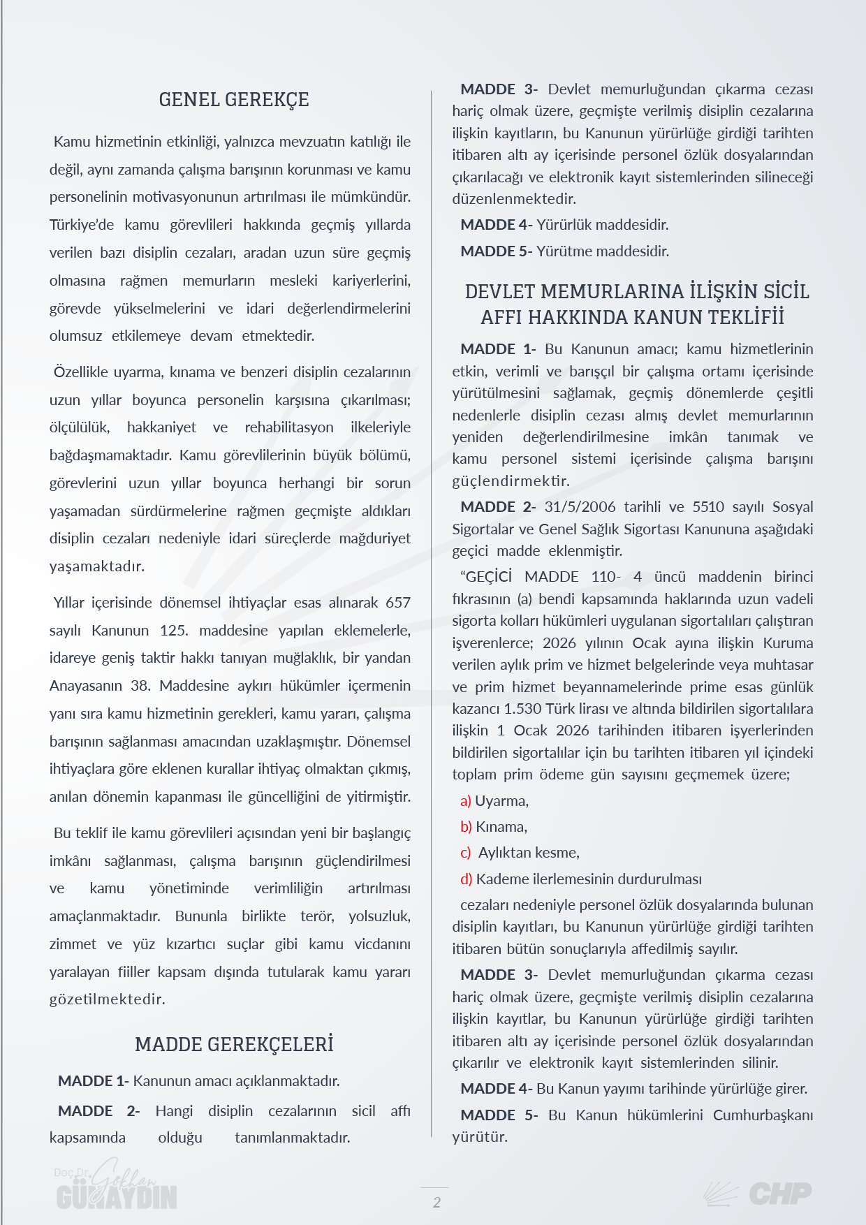 CHP SİCİL AFFI KANUN TEKLİFİ - 02