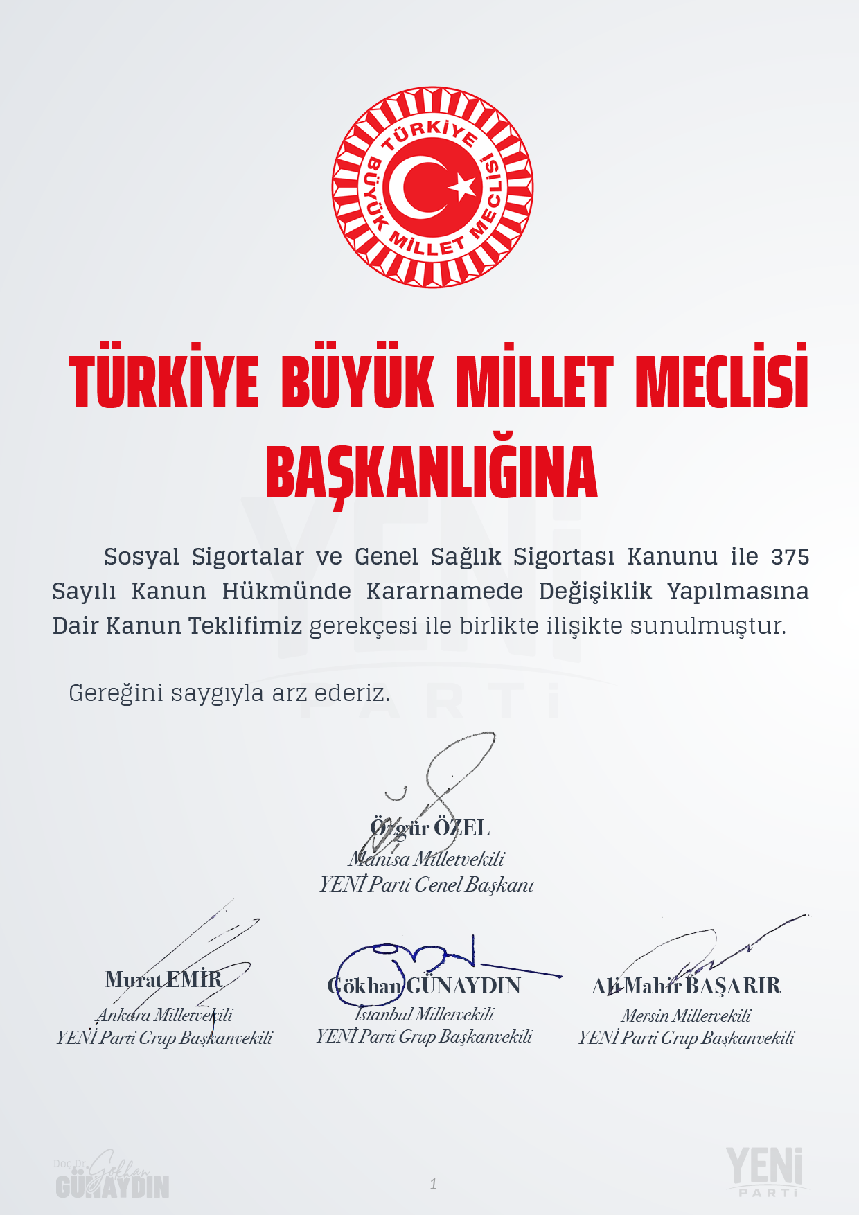 Yeni Parti Memur ve Emeklisi Seyyanen Zam Kanunu Teklifi - 01